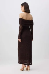 TRENDYOLMİLLA Brown Lace Lined Elegant/Evening Maxi Dress - Image 4
