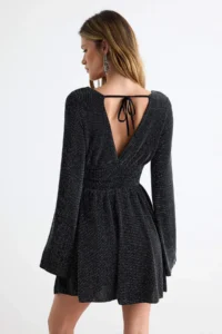 TRENDYOLMİLLA Black Simli skater/Belden Flared Short / Mini Knitting Dress - Image 5