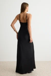TRENDYOLMİLLA Black shift Maxi Weaving Satin Evening Gown & Graduation Dress - Image 4