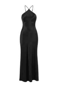 TRENDYOLMİLLA Black shift Maxi Weaving Satin Evening Gown & Graduation Dress - Image 5