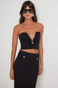 TRENDYOLMİLLA Black Accessory Detailed Blouse Skirt Weaving Bottom - Top Set - Image 2