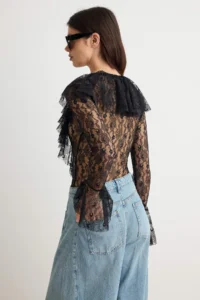 TRENDYOLMİLLA Black V-neck with flywheel Bohem Lace Bodysuit .D.00014 - Image 4
