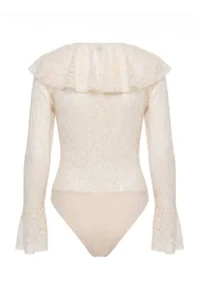 TRENDYOLMİLLA Ecru V-neck with flywheel Bohem Lace Bodysuit .D.00014 - Image 3