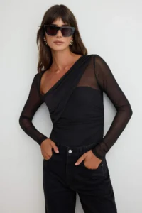 TRENDYOLMİLLA Black Knitting Collar Detailed Bodysuit .D.00024