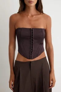 TRENDYOLMİLLA Brown Jacquard Agraf Detailed Corset Bustier - Image 3
