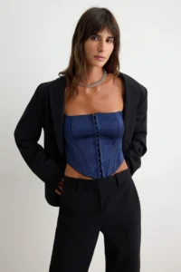 TRENDYOLMİLLA NAVY BLUE Jacquard Agraf Detailed Corset Bustier