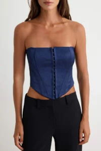 TRENDYOLMİLLA NAVY BLUE Jacquard Agraf Detailed Corset Bustier - Image 4