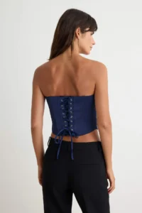 TRENDYOLMİLLA NAVY BLUE Jacquard Agraf Detailed Corset Bustier - Image 5