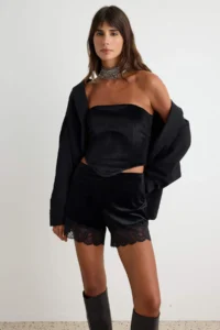 TRENDYOLMİLLA Black Strapless Velvet Corset Bustier