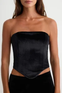 TRENDYOLMİLLA Black Strapless Velvet Corset Bustier - Image 4