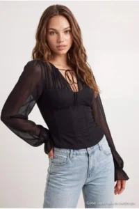 TRENDYOLMİLLA Black Shirred Collar Detailed Party Blouse - Image 4