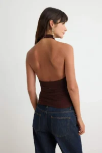TRENDYOLMİLLA Brown Drapeli Bedene Oturan Party Blouse - Image 4