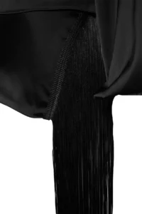 TRENDYOLMİLLA Black Asymmetric Collar removable Tassel Arched Satin Blouse - Image 8