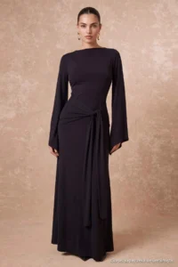 TRENDYOLMİLLA Black Beli Binding Detailed A-Cut/Life Form Maxi Knitting Dress