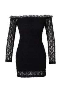TRENDYOLMİLLA Black Carmen Collar bodycone/Bodysuit hugging Short / Mini Weaving Lace Dress - Image 3