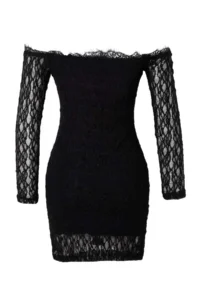 TRENDYOLMİLLA Black Carmen Collar bodycone/Bodysuit hugging Short / Mini Weaving Lace Dress - Image 5