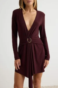 TRENDYOLMİLLA Brown with accessories skater/Belden Flared Short / Mini Knitting Dress - Image 3
