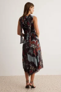TRENDYOLMİLLA Brown Scarf Detailed Abstract Patterned A-Cut/Life Form Midi Knitting Tulle Party Dress - Image 4