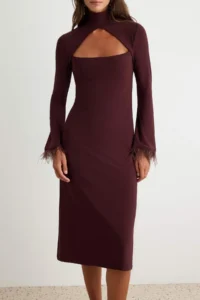 TRENDYOLMİLLA Dark Brown Collar Cut Out Detailed shift/Plain Cut Midi Knitting Dress - Image 3