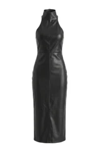 TRENDYOLMİLLA Black Low-cut back Halter Neck shift Midi Faux Leather Weaving Dress - Image 6