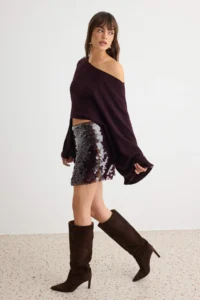 TRENDYOLMİLLA Brown Short/Mini Large sequined Skirt - Image 3