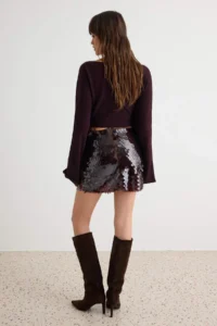 TRENDYOLMİLLA Brown Short/Mini Large sequined Skirt - Image 5