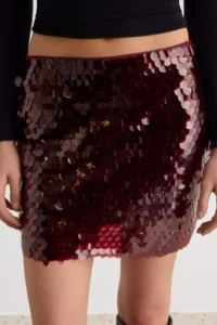 TRENDYOLMİLLA Burgundy Short/Mini Large sequined Skirt - Image 3