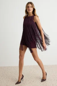 TRENDYOLMİLLA Burgundy Tassel Detailed Halter Neck Sleeveless Weaving Short/Mini Jumpsuit