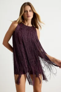 TRENDYOLMİLLA Burgundy Tassel Detailed Halter Neck Sleeveless Weaving Short/Mini Jumpsuit - Image 2