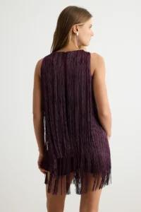 TRENDYOLMİLLA Burgundy Tassel Detailed Halter Neck Sleeveless Weaving Short/Mini Jumpsuit - Image 3