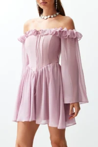 TRENDYOLMİLLA Dusty ROSE A-Cut with flywheel Boho Weaving Siphon Short Evening Gown Gece Graduation Dress - Image 6