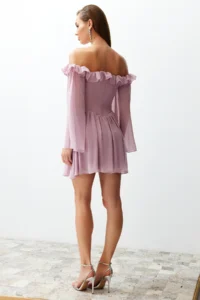 TRENDYOLMİLLA Dusty ROSE A-Cut with flywheel Boho Weaving Siphon Short Evening Gown Gece Graduation Dress - Image 8