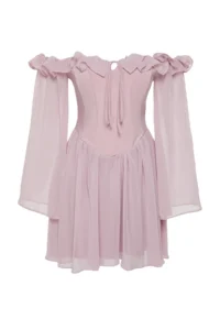 TRENDYOLMİLLA Dusty ROSE A-Cut with flywheel Boho Weaving Siphon Short Evening Gown Gece Graduation Dress - Image 9