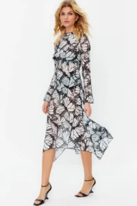 TRENDYOLMİLLA Multicolored A-Cut Unlined Knitting Tulle Chic Evening Gown Dress - Image 2