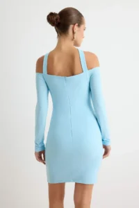 TRENDYOLMİLLA Ice BLUE Asymmetric Collar bodycone/Bodysuit hugging Short / Mini Knitting Dress - Image 5