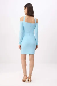TRENDYOLMİLLA Ice BLUE Asymmetric Collar bodycone/Bodysuit hugging Short / Mini Knitting Dress - Image 9