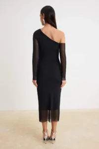 TRENDYOLMİLLA Black Shiny Stone Detailed bodycone/Bodysuit hugging Maxi Knitting Tulle Lined Party Dress - Image 4