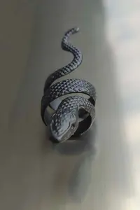 The Collection Adjustable Black Plated Ring with Snake Figure - Image 3