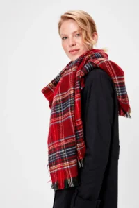 TRENDYOLMİLLA Red Soft textured Plaid Scarf - Image 2