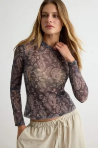 TRENDYOLMİLLA Multicolored Shawl Patterned Fitted High Neck Tulle Flexible Knitting Blouse