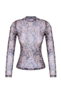 TRENDYOLMİLLA Multicolored Shawl Patterned Fitted High Neck Tulle Flexible Knitting Blouse - Image 10