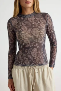 TRENDYOLMİLLA Multicolored Shawl Patterned Fitted High Neck Tulle Flexible Knitting Blouse - Image 3