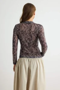TRENDYOLMİLLA Multicolored Shawl Patterned Fitted High Neck Tulle Flexible Knitting Blouse - Image 4