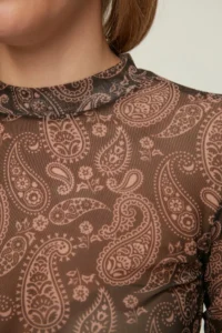 TRENDYOLMİLLA Multicolored Shawl Patterned Fitted High Neck Tulle Flexible Knitting Blouse - Image 8