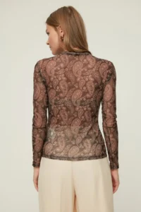 TRENDYOLMİLLA Multicolored Shawl Patterned Fitted High Neck Tulle Flexible Knitting Blouse - Image 9