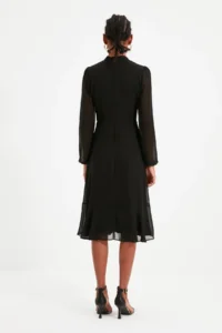 TRENDYOLMİLLA Black A-Cut/Life Form Midi Weaving Siphon Dress - Image 10