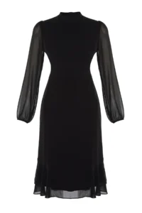 TRENDYOLMİLLA Black A-Cut/Life Form Midi Weaving Siphon Dress - Image 11