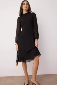 TRENDYOLMİLLA Black A-Cut/Life Form Midi Weaving Siphon Dress - Image 2