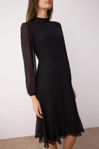 TRENDYOLMİLLA Black A-Cut/Life Form Midi Weaving Siphon Dress - Image 3
