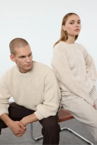 TRENDYOLMİLLA Stone Wide Pattern Couple Soft textured Basic Knitwear Sweater - Image 2
